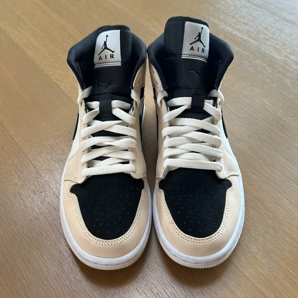 Nike Air Jordan 1 Mid Sneakers in Beige & Black Colorway - Picture 2 of 12
